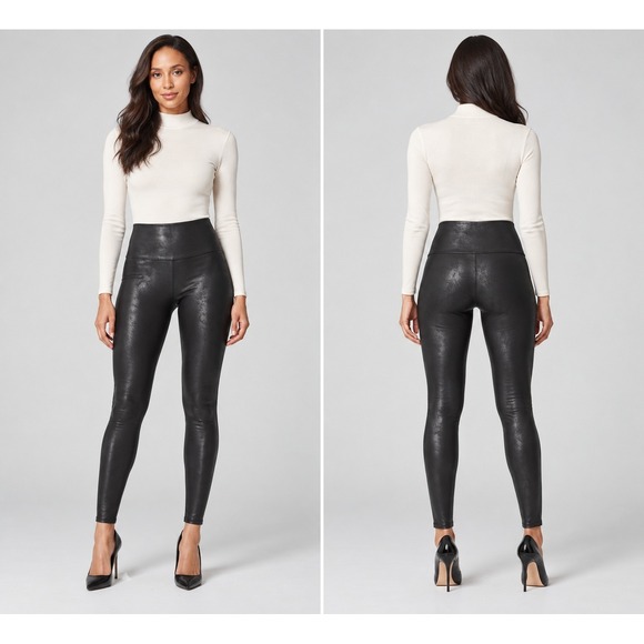 SPANX Pants - Spanx Faux Leather Leggings Women's 1X Tall Black Shaping High Rise Pant‎